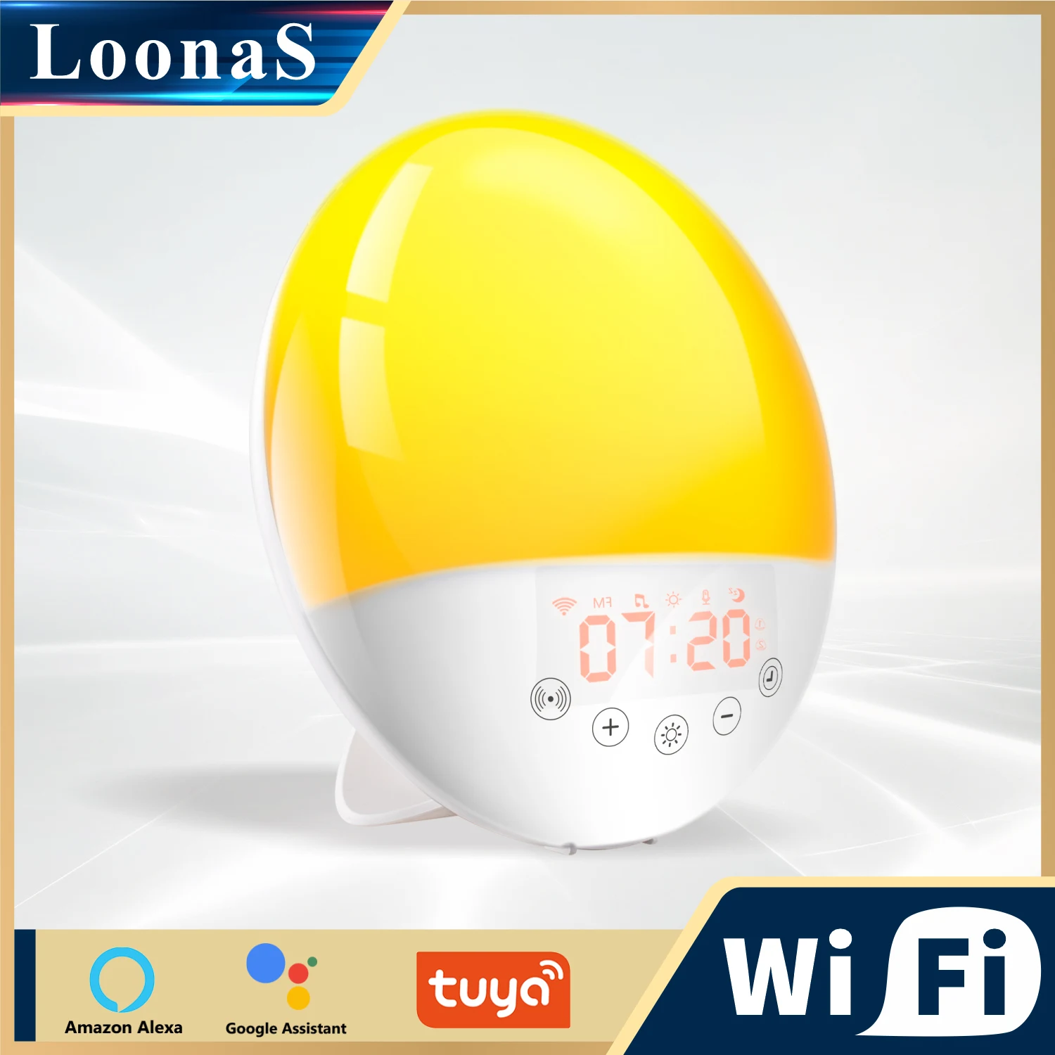 

Loonas WiFi Smart Wake Up Light Alarm Clock with 7Colors Sunrise/Sunset Smart Life Tuya App Remote Control For Alexa Google Home