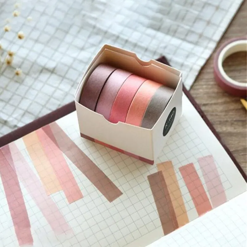 5pcs/Box Tape Set DIY Tape Sticker For Hand Journal Solid Color Deco Masking Stationery School Supplies
