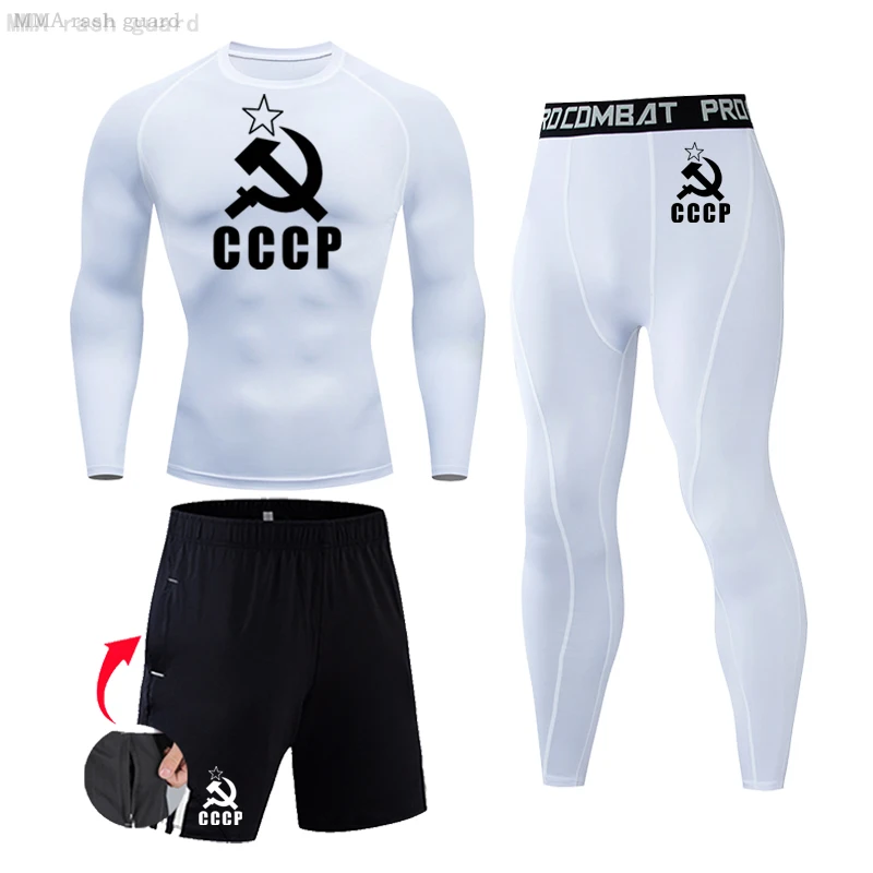 CCCP Compression Sportswear Men's Running Long Sleeve Shirt Fitness Leggings Workout Shorts sports Second Skin Thermal underwear