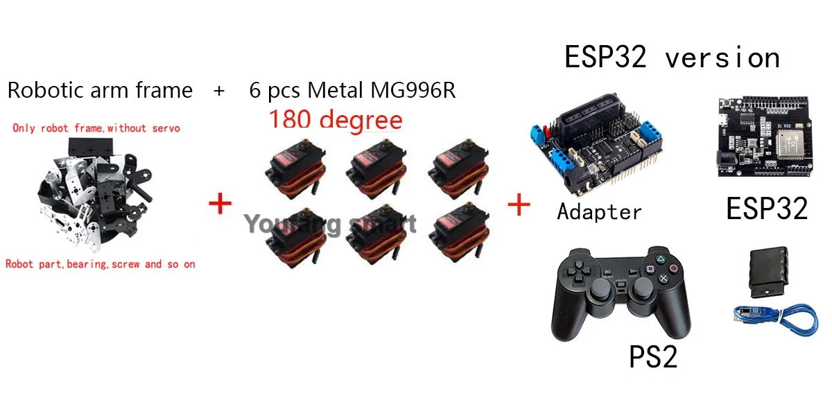 MG996 6 DOF Roboterarm mit Metallklaue 180/360 Scheibendrehbasis für Arduino Robot DIY Kit 3D-Feilen ESP32 programmierbarer Roboter – Detail 24