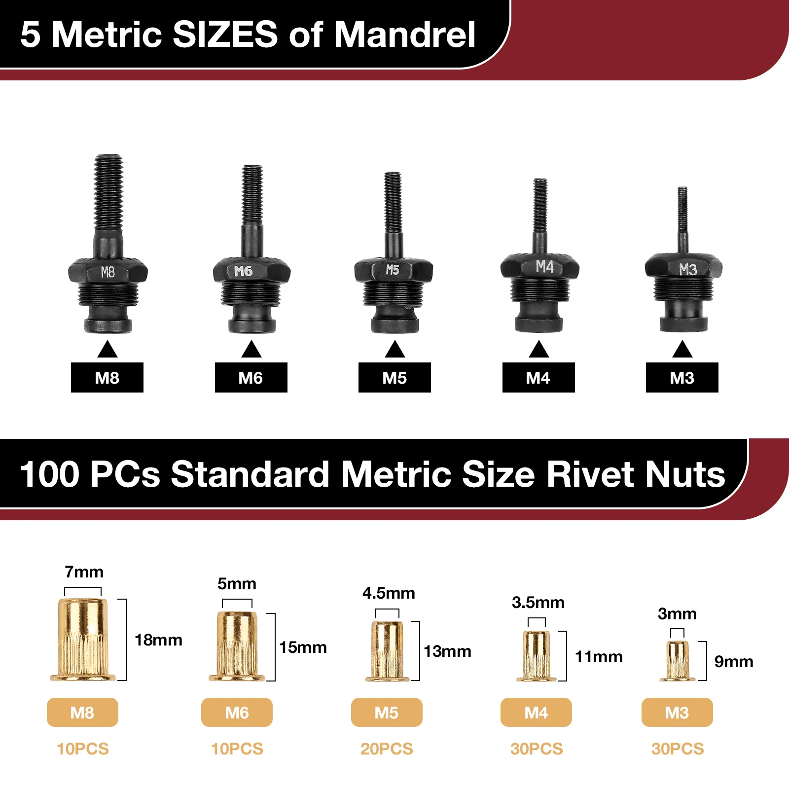 MYWISH 1/4 in. x 3/4 in. Aluminum Blind Pop Rivets (100-Pack) with Steel Mandrel, image size:1600x1600
