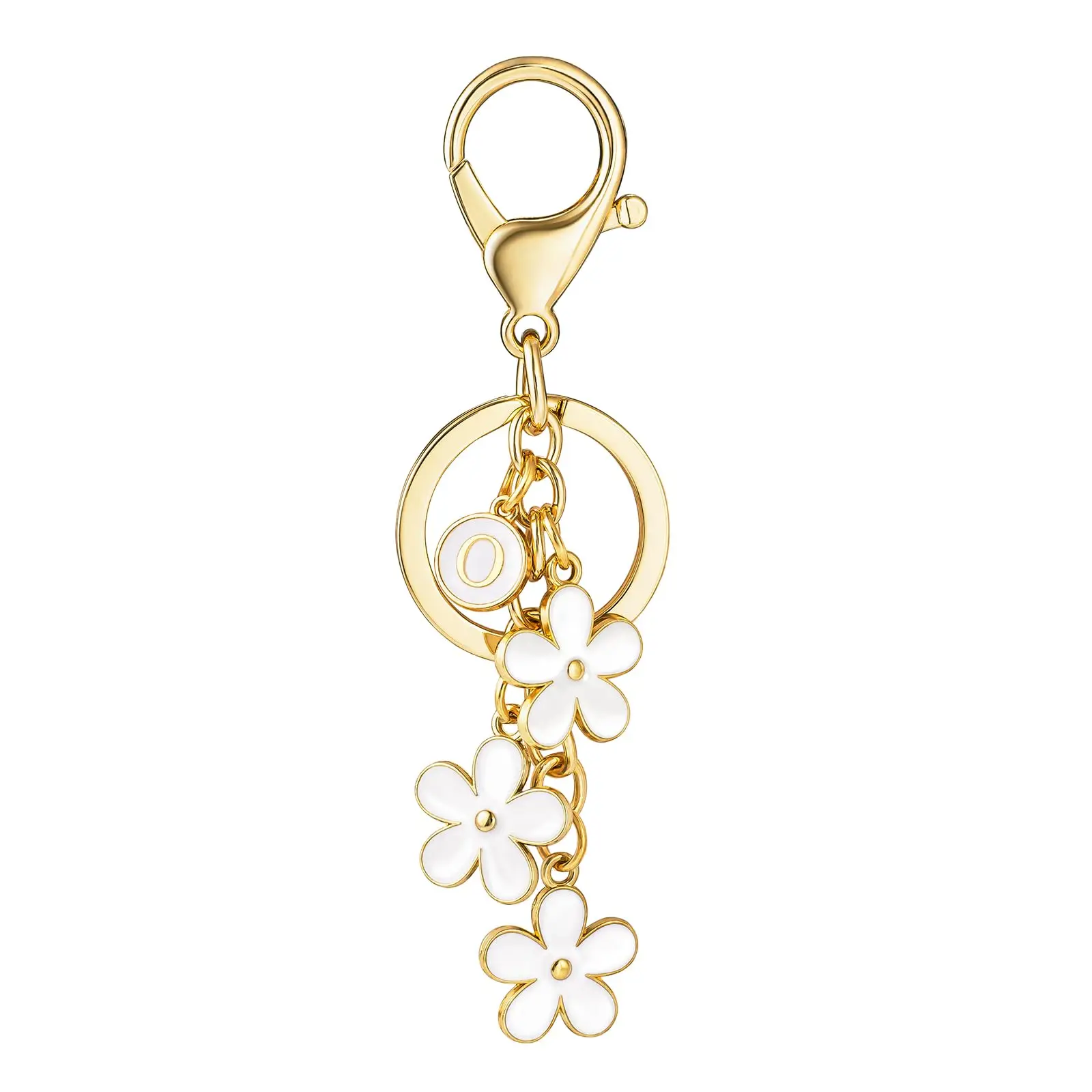 Cute Daisy Initial Keychain - White & Pink Flower Charm Keyring For Keys, Backpack, Or Bag - View #11