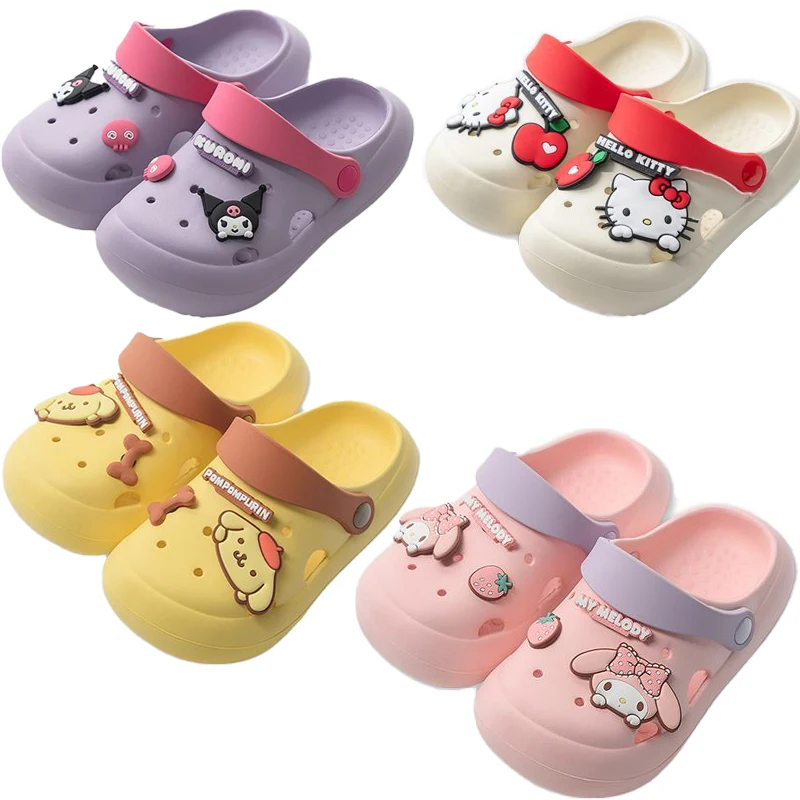 

Kawaii Sanrioed Cartoon My Melody Hello Kittys Kuromi Cinnamoroll Cute Children's Slippers Non-Slip Baotou Hole Shoes Slippers