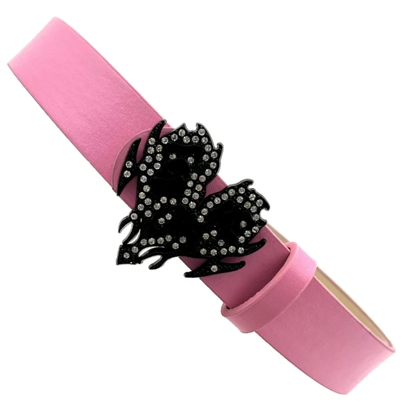Love Buckles Belt for Women Rhinestones Buckles Waist Belt for Teens Girl PU Leather Women Jeans Pants