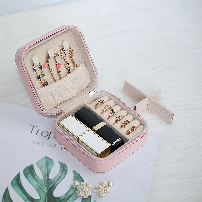 

5PC Mini Jewelry Organizer Display Travel Jewelry Zipper Case Boxes Earrings Necklace Ring Portable Jewelry Box Leather Storage