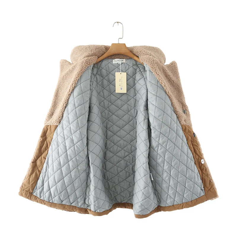 4XL Winter Parkas Plus Size Women's Clothing Loose Down Padded Coat Fashion Wheat Fleece Raglan Sleeve Drawstring Quilted Jacket