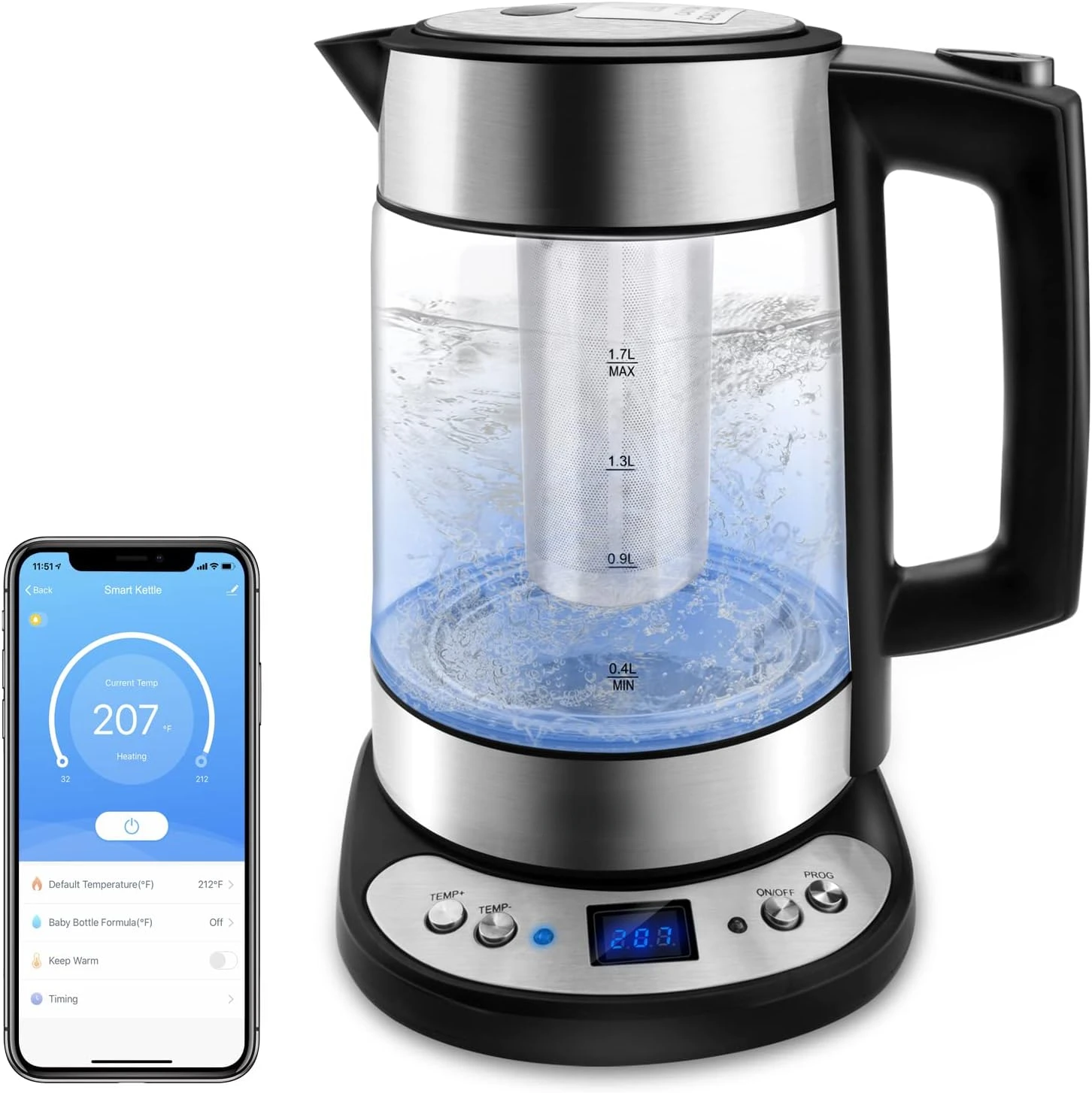 

Kettle APP Control, Glass Water Boiler Included Filter Suitable for Alexa Google Home Assistant 1.7 L BPA FREE Great for Coffee