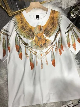 Plus Size Graphic Tees for Women Eagle Rhinestone Printed Tops Loose Fit T Shirts Short Sleeve Oversized Streetwear 5