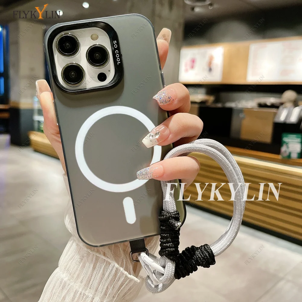 Silver Shockproof Phone Case with Magnetic Suction and Hand Rope