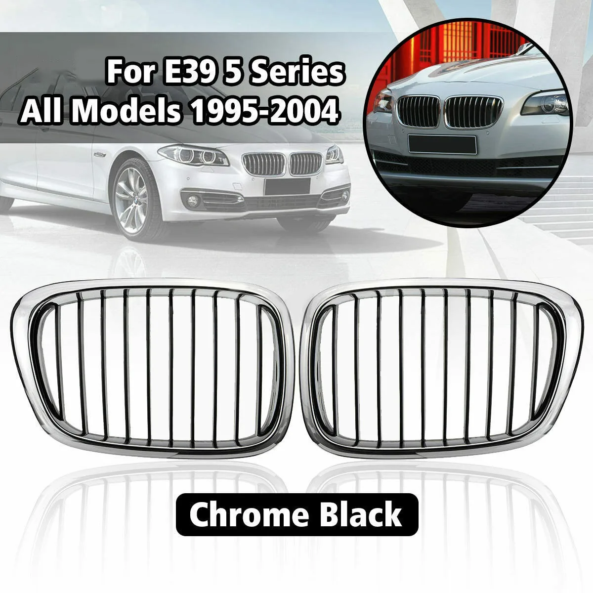 전면 키드니 후드 그릴, BMW 5 시리즈 E39 M5 530I 540I 525I 1997-2003 (크롬 + 블랙) 51137005837