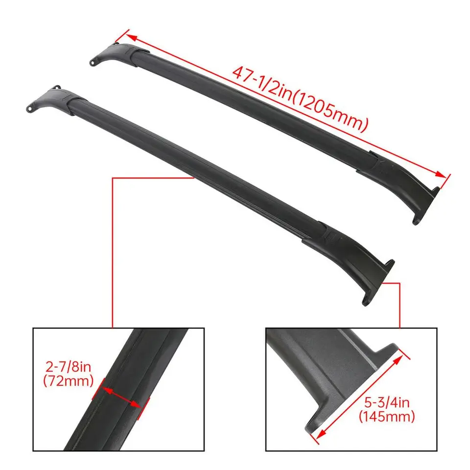 2-Piece Black Roof Rack Cross Bars - 220LB Capacity For Cadillac Escalade, GMC Yukon, Chevrolet Suburban/Tahoe