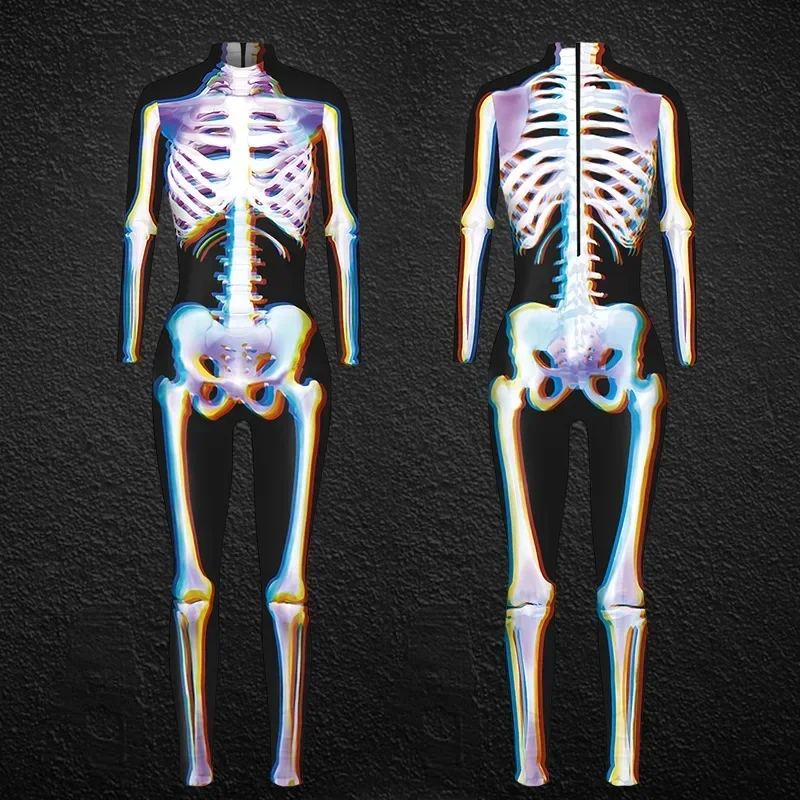 Halloween Women Adult Cospla Jumpsuit Skeleton Bodysuit Party Zombies Printed Long Sleeved Scary Costumes For Women,4 Colors