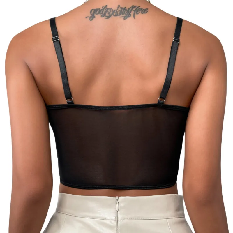 Women Sleeveless Camisole with Adjustable Bandage Lace Backless Sexy Mesh Perspective Summer Clothing Club Wear lace camisole