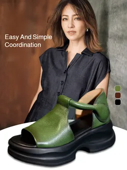 Genuine Leather Roman Sle Thi Heel Soft Bot Retro Fi Mouth Platform Sandals for Women Summer New Arrival Casual Faion 1