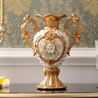 European Luxury Palace Resin Vase Ornaments Home Room Desktop Figurines Crafts Decoration Wedding Gift Retro Silk Flower Pot Art 1