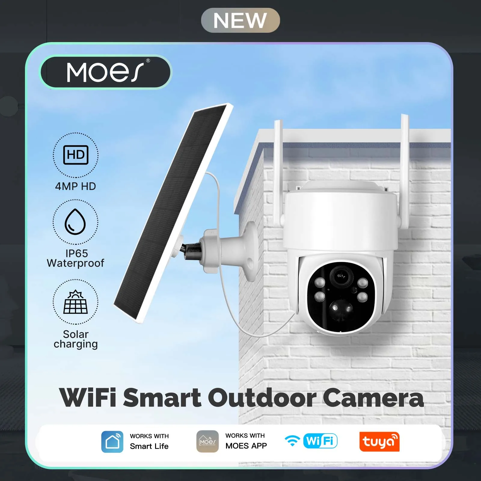 MOES Tuya WIFI 4MP Telecamera di sorveglianza intelligente di sicurezza Ricarica solare IP65 Impermeabile Monitoraggio umano Visione notturna a colori