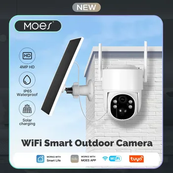 MOES Tuya WIFI 4MP Telecamera di sorveglianza intelligente di sicurezza Ricarica solare IP65 Impermeabile Monitoraggio umano Visione notturna a colori
