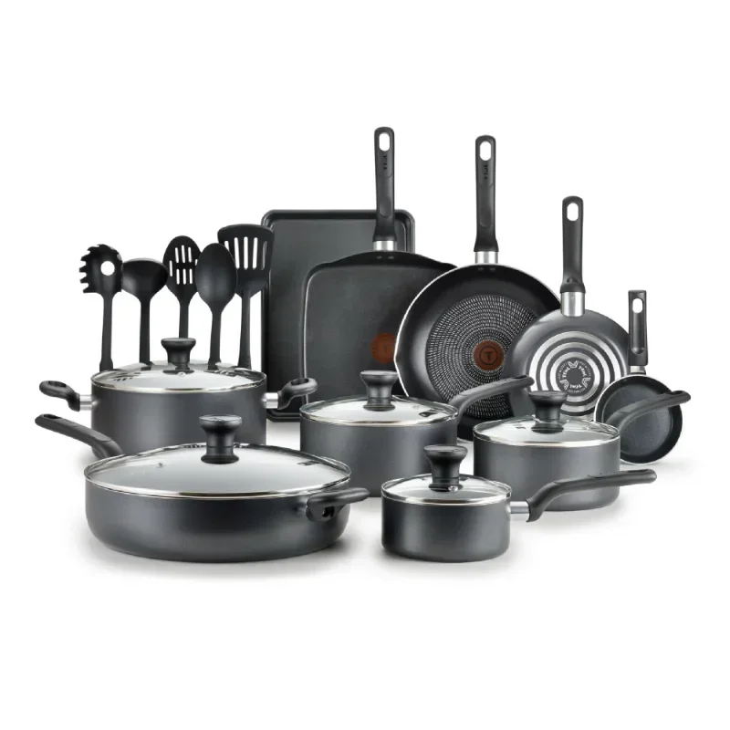

Easy Care Nonstick Cookware, 20 Piece Set, Grey, Dishwasher Safe Cookware Set Non Stick