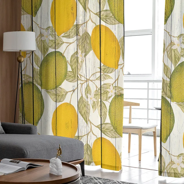 Transform your living space with Lemon Leaf Watercolor Wood Grain Sheer Curtains
