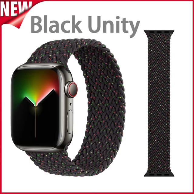 Braided Solo Loop strap for Apple watch band 44mm 40mm Elastic Wristband Bracelet on iwatch Se Series 7 6543 42mm 38mm 41mm 45mm Black unity