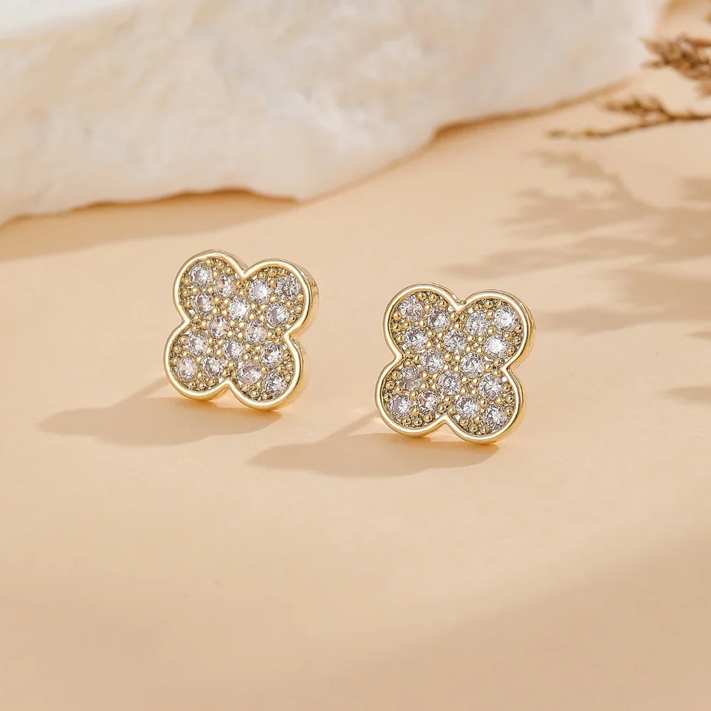 Four Leaf Earrings Micro Inlaid Zircon Series Four Leaf Lucky Earrings For Girls
