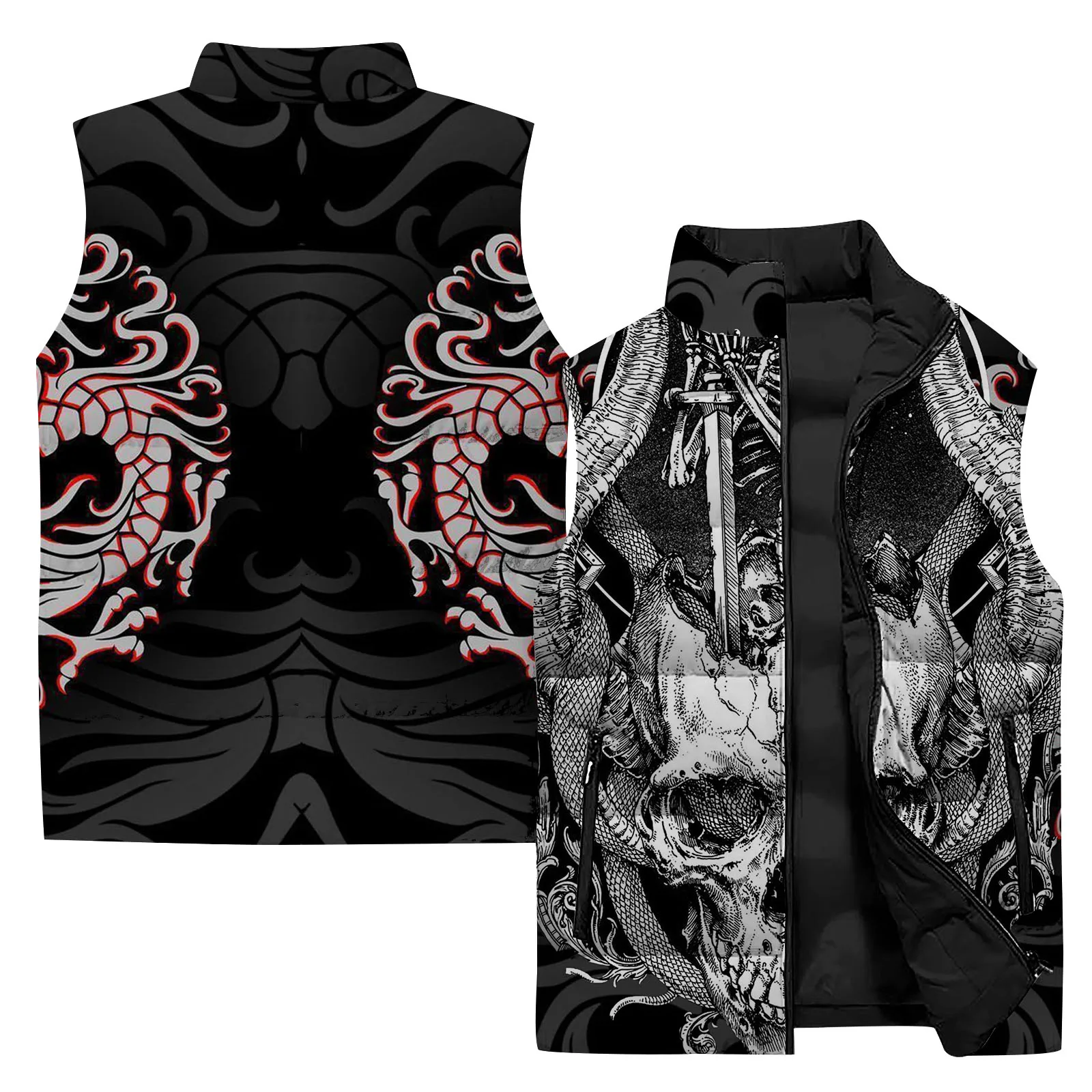 thumbnail image 1 of Nueva chaqueta sin mangas con estampado de arte abstracto en 3D para hombre, chaleco cálido para deportes al aire libre y acampada, chaqueta informal con cuello alto para hombre, cortavientos, 1 of 5