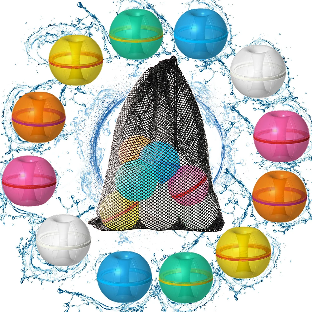 12 Pcs Magnetic Reusable Water Ball Quick Fill Balloons With Mesh Bag Magnetic Refillable Water Ball for Kids Outdoor Activities 3