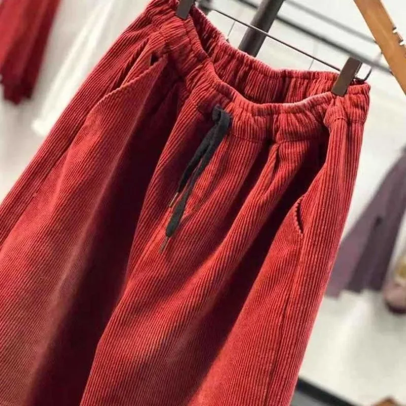 Deeptown Casual Corduroy Harem Pants Women High Waist Retro Loose Bloomers Female Oversize Sport Trousers Baggy Brown Sweatpants