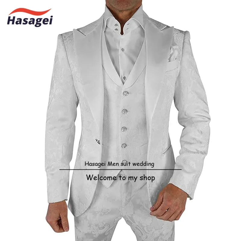 Men's Suit Wedding Tuxedo 3-piece Set Elegant Men's Patterned Jacket Pants Vest Formal Groom Blazer