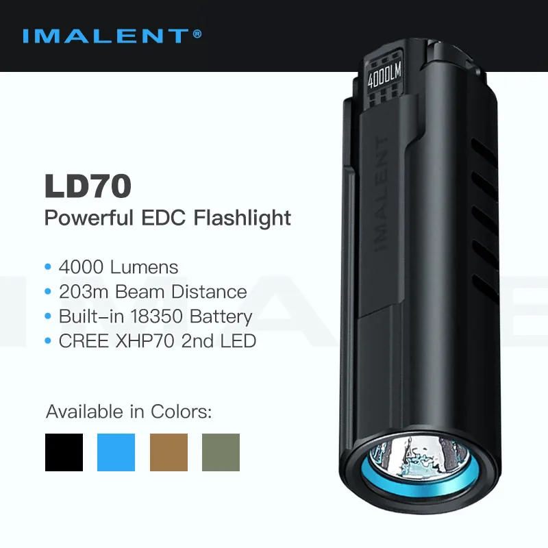 

Imalent LD70 Rechargeable Compact LED Flashlight, 4000 Lumens 203m Beam Distance, Magnetic Charging, Built-in 18350 Battery, EDC