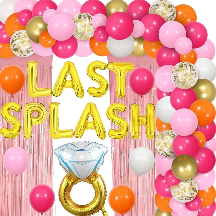 

Last Splash Bachelorette Decor Girl Fringe Curtain Backdrop Diamond Ring Foil Balloons for Women Bridal Shower Engagement