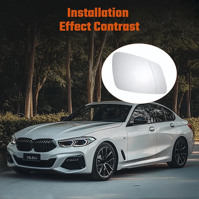 Right Passenger Side Mirror Glass Replacement For BMW 2/3/4/5/6/7 Series (2009-2019) - Heated, White Glass With Backing Plate