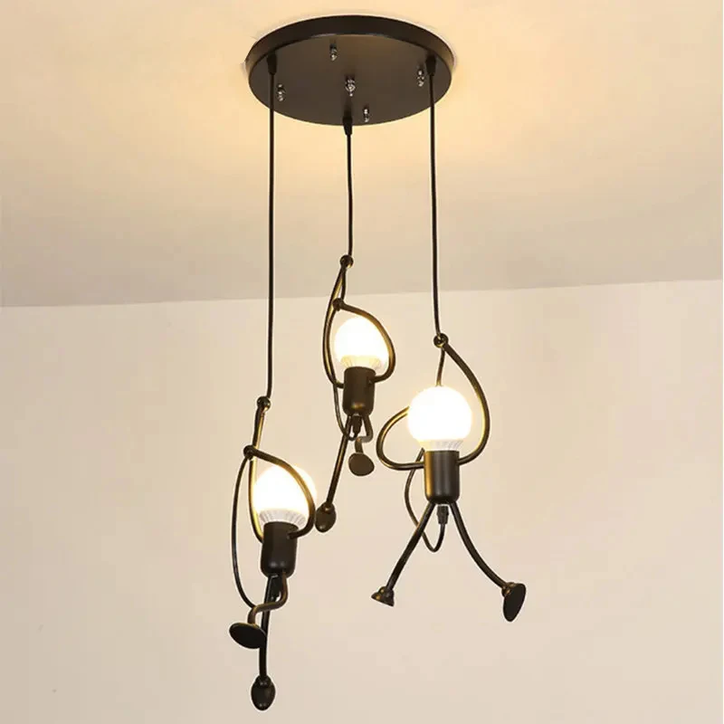 LED Chandelier Vintage Modern Little Man Ceiling Lamp Children's Room Bedroom Decor Black E27 Pendant Light