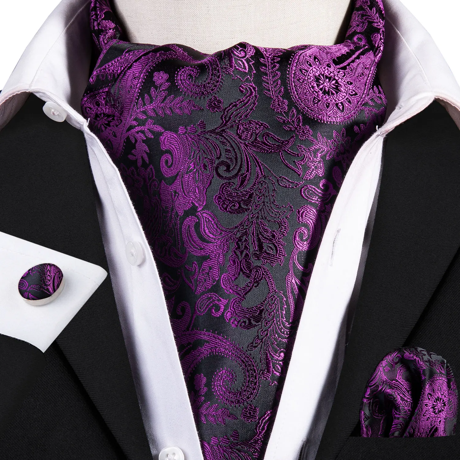 

Dark Purple Luxury Ascoat Tie For Men Retro Silk Jacquard Paisley Handkerchief Cufflinks Sets Party Wedding Barry.Wang SA-0026