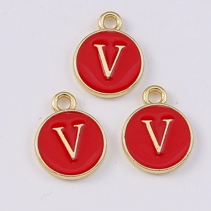 Duarte 20 Stück/Set Niedliche Emaille-Alphabet-Anhänger 26 A-Z Buchstaben-Charms für Schmuckherstellung Ohrringe Anhänger Halsketten DIY Bastelzubehör – Detail 24
