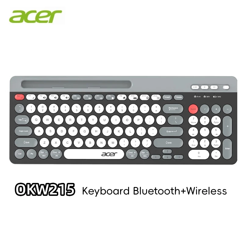 Acer Charging Dual Mode Keyboard Bluetooth + Wireless Desktop Computer Laptop Tablet Phone 2.4 Okw215 Fashion Color Black Grey 키