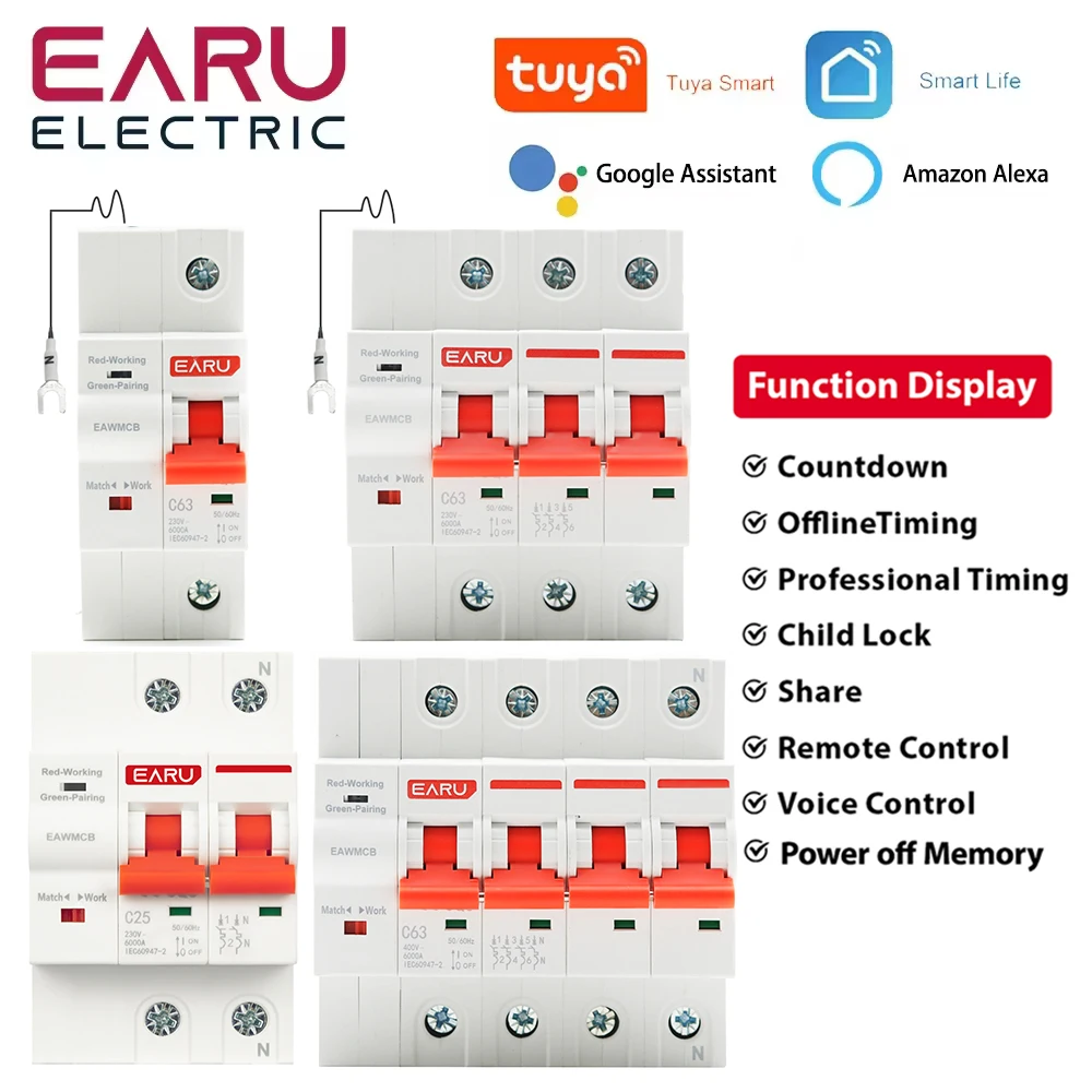 1P 2P 3P 4P TUYA APP WIFI Circuit Breaker Timer Voice Remote Control Smart Life