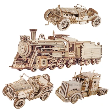 Train Model 3D Wooden Puzzle Toy Assembly Locomotive Model Building Kits for Children Kids Birthday Gift Wooden Building Toys 1