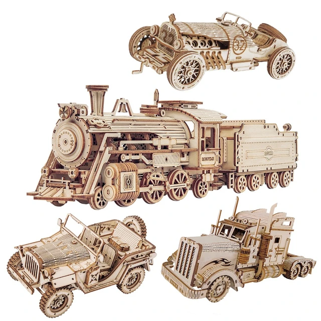Train Model 3D Wooden Puzzle Toy Assembly Locomotive Model Building Kits for Children Kids Birthday Gift Wooden Building Toys 3