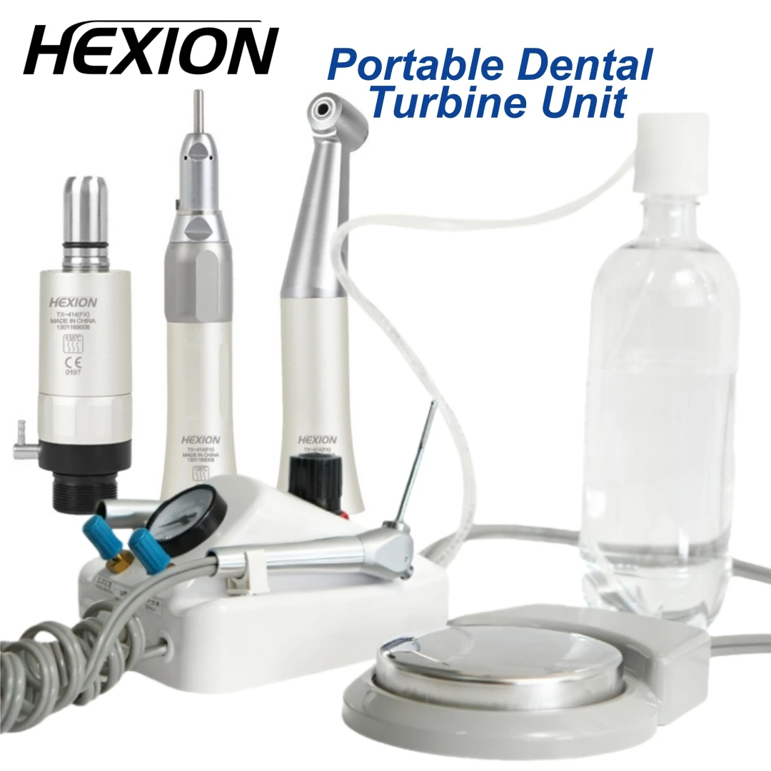HEXION Tragbare Dental-Turbineneinheit mit 3-Wege-Spritze & 2/4-Loch-Niedriggeschwindigkeits-Handstück für Luftkompressor – Zahnmedizinische Ausrüstung