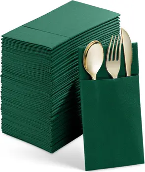 Tovaglioli usa e getta in lino da 50 pezzi con tasca per posate incorporata, tovaglioli di carta in tessuto ripiegati come per la festa nuziale 1