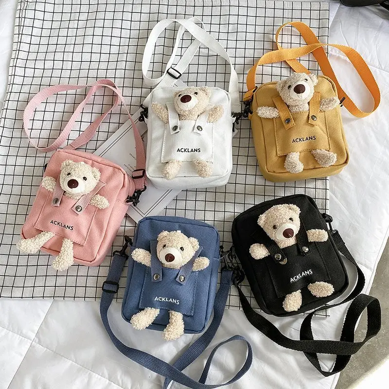 

School Student Girl Cute Bear Portable Single Shoulder Tote Bag Women Japanese Retro Large Capacity Lovely Square Crossbody Bag