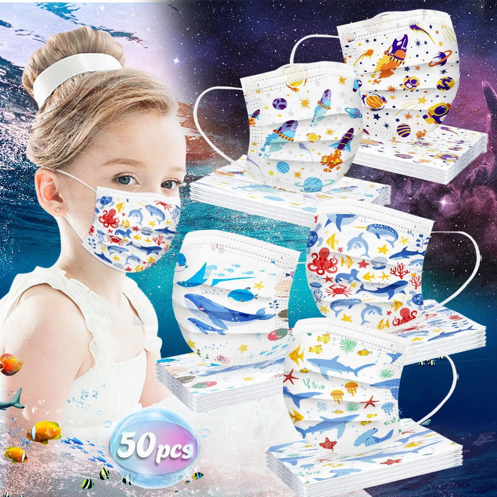 Children's Disposable Face Mask Industrial 3Ply Ear Loop 50PC Outdoor Dust-Proof Face Protective