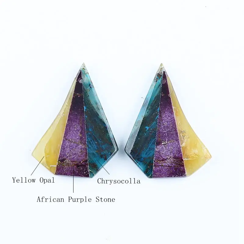Natural Gemstone Chrysocolla,Yellow Opal,African Purple Stone Fashion Intarsia Earrings Accessories For Women 34x25x4mm 8g