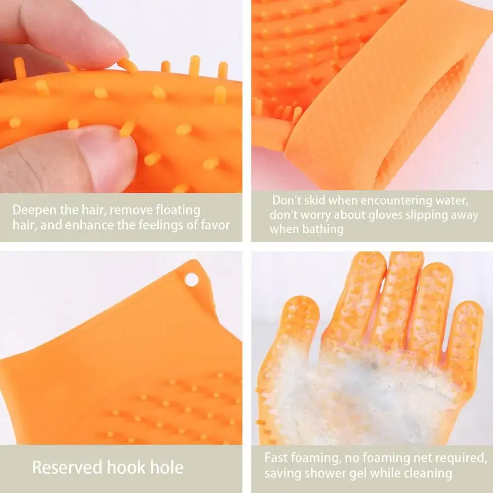 Silicone Dog double side Brush Glove Gentle Back Massage Fur Washing Brush Pet Cat Grooming Deshedding Glove Bathing