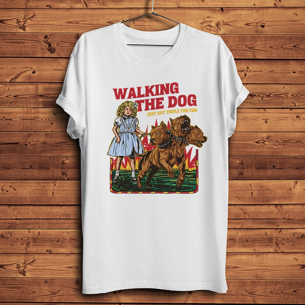 

vintage style girl walking dog Funny T Shirt Men Short Sleeve O-neck Casual TShirt Streetwear Unisex Tee Breathable Print