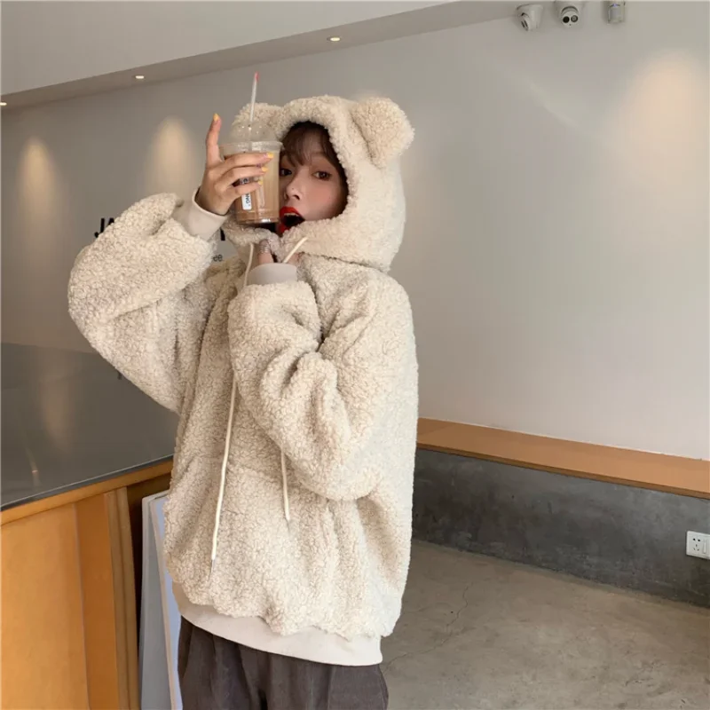 Hoodies Women Kawaii Sweatshirt Cute Bear Ear Cap Mujer Women's Long Sleeve Fleece Coat Pullover Sueter Mujer Y2k Sweatshirts high quality autumn winter men pullover sweaters both turtleneck and o neck are available rib sleeve slim warm sueter hombre