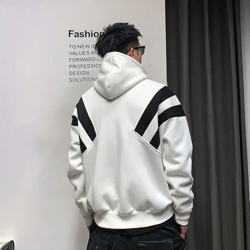 Zip Up Hoodie Men Sweatshirt Pullover Long Sleeve Patchwork Tops Autumn Winter Coat Streetwear Hooded Jackets New