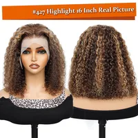 Perruque blonde miel 13x4 en cheveux humains # Perruque Lace Front Ombrée 4/27 Cheveux Humains 22 Pouces Bouclée Crépue Courte Colorée pour Femmes 4