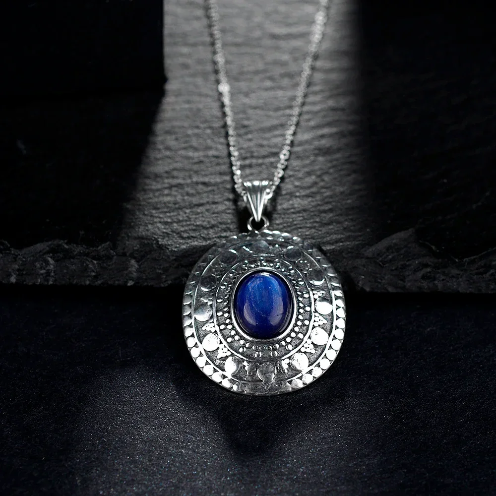 Pendant necklace silver necklace silver pendant 925 sterling silver oval blue crystal pendant necklace women's fashion necklace holiday gift style jewelry necklace